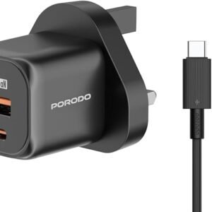 Porodo (PD-FWCH028-BK-C) PD 20W USB QC3.0 UK FAST CHARGER WITH C TO C CABLE - BLACK