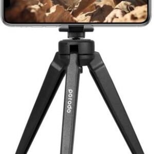 Porodo Professional Mini Tripod 55mm, Low Angle Macro Shooting, 13.5cm Folded and Portable Size - Black