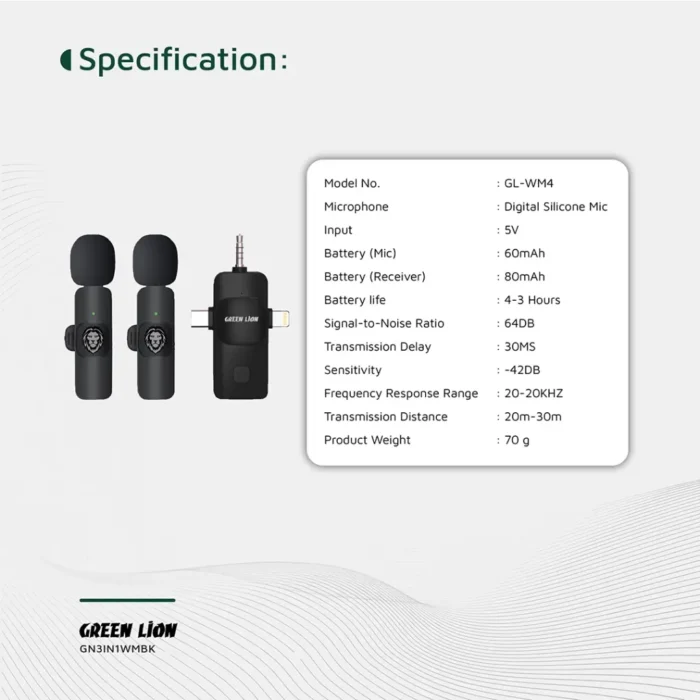 Green Lion 3 IN 1 Microphone Type-C - Lightning - Aux - Green (6)