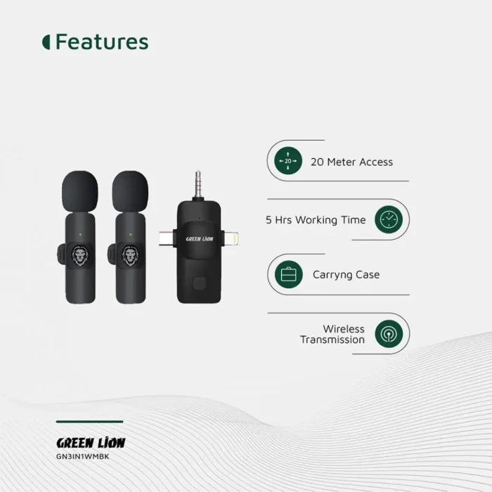 Green Lion 3 IN 1 Microphone Type-C - Lightning - Aux - Green (7)