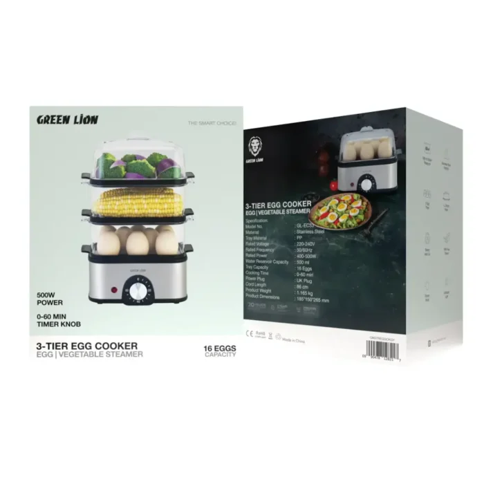 Green Lion 3-Tier Egg Cooker _ Vegetable Steamer 500W - Gray (4)