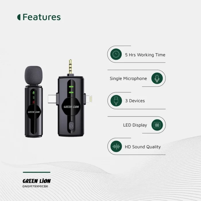 Green Lion 3 in 1 Noise Cancellation Microphone - Black (1)