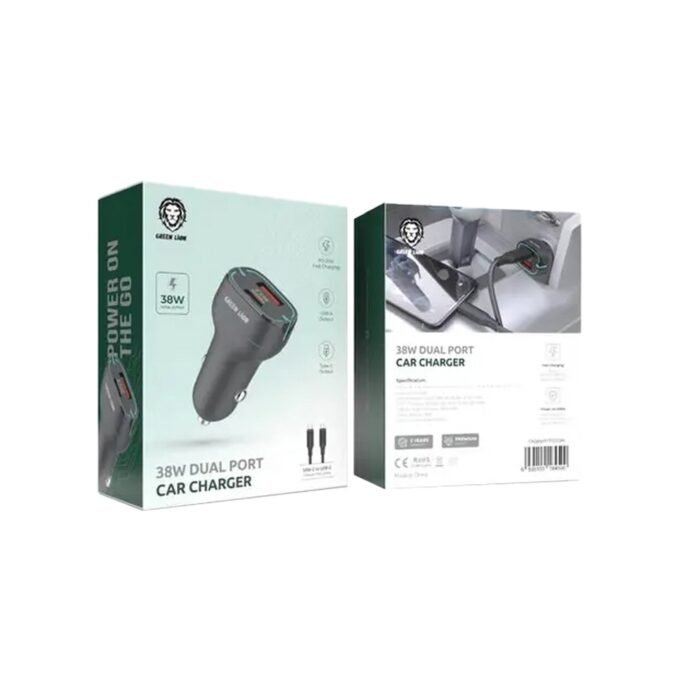 Green Lion 38W Dual Port Car Charger With USB-C To USB-C Cable - Black