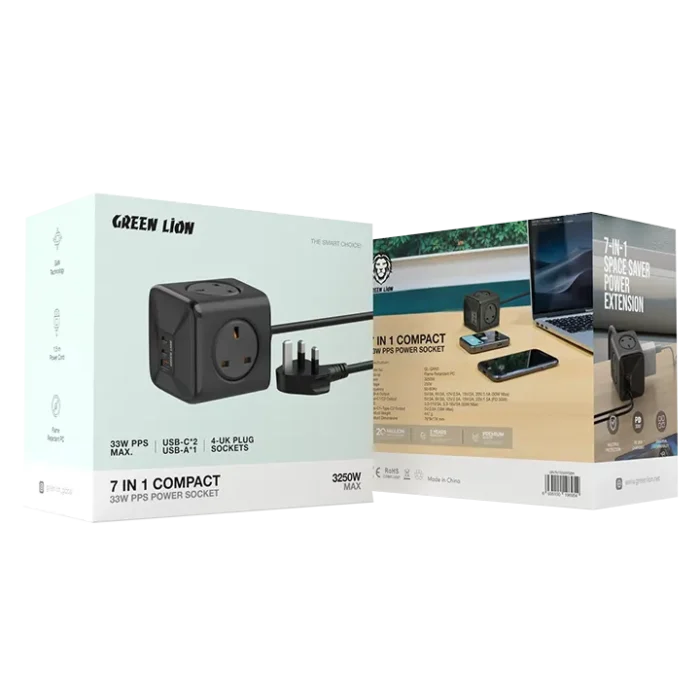 Green Lion 7 In 1 Compact 33W PPS Power Socket - Black (1)