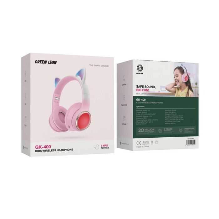 Green Lion Earbuds & Headphones GL-400 Kids Wireless Head Phone 20 Hours Playing Time Pink[GNK400HPPK]