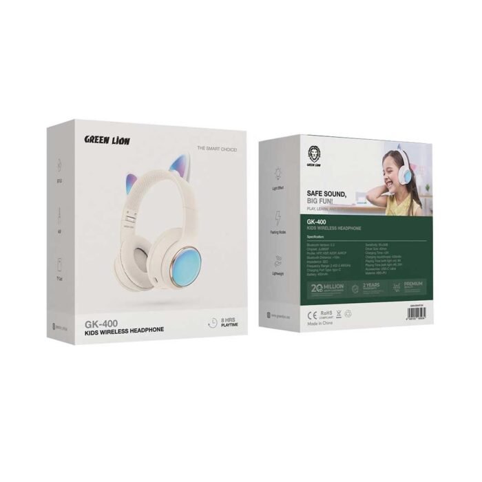 Green Lion Earbuds & Headphones GL-400 Kids Wireless Head Phone 8 Hours Playing Time Cream [GNK400HPCM]