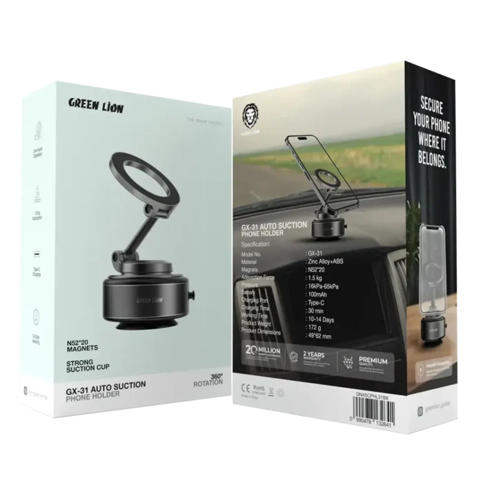 Green Lion GX-31 Auto Suction Phone Holder - Matte Black (1)