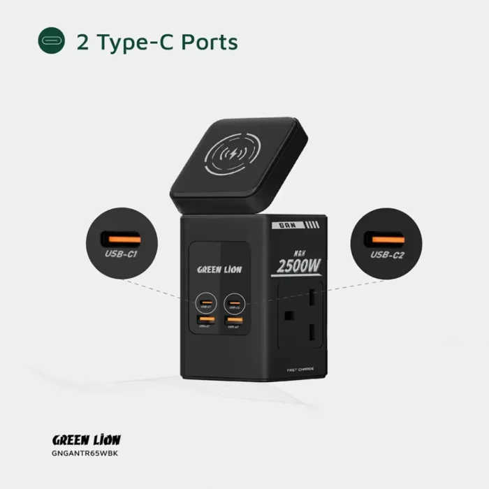 Green Lion GaN 65W Multi Port Travel Adapter - Black (2)