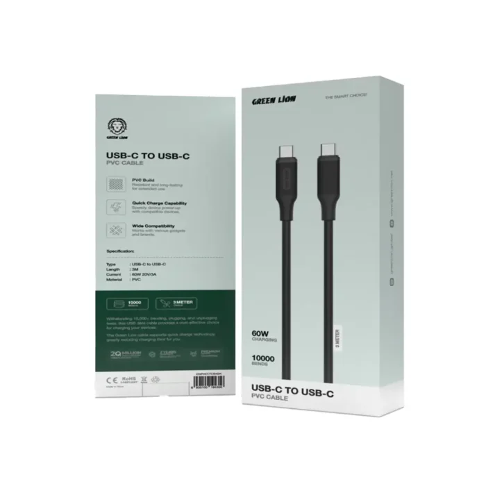 Green Lion USB-C to USB-C PVC Cable 3M - Black