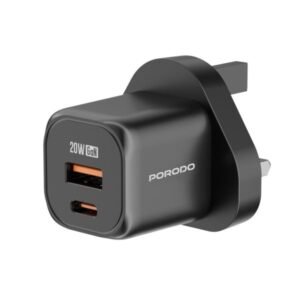 Porodo GaN Dual Port Wall Chargre with Type-C Cable 1.2 Black