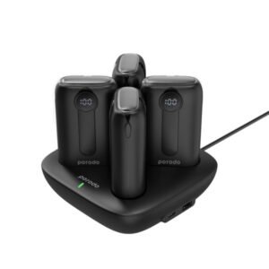 Porodo 10000mAh | 4 Power Bank Station Lightning & Type-C Integrated Cable - Black