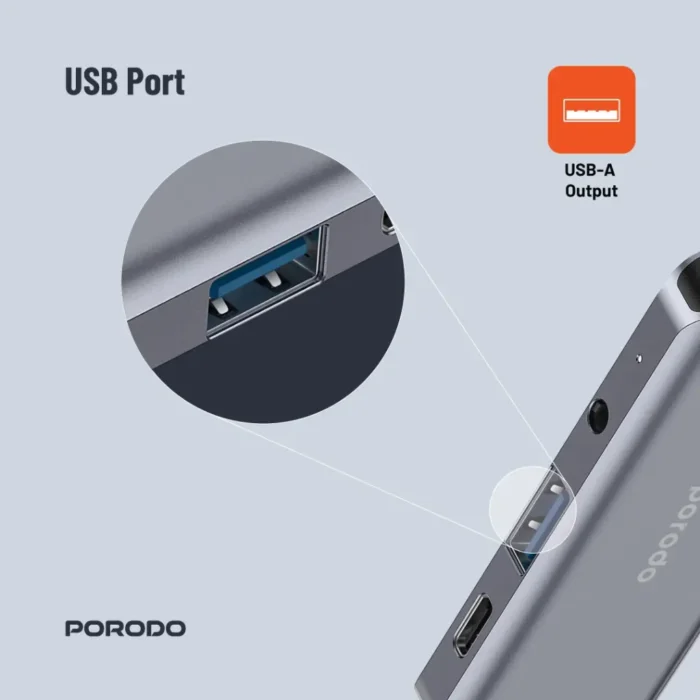 Porodo 4in1 USB-C Hub Type-C PD 100W HDMI USB 3.5mm Aux - Grey (2)
