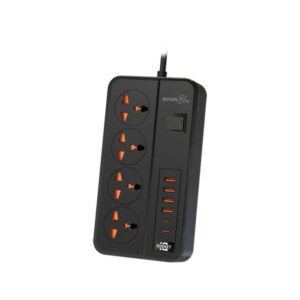Porodo Blue 4 AC Power Socket with X4 USB-C X2 USB-A Port, UK Plug 3-Pin, 3000W - Black