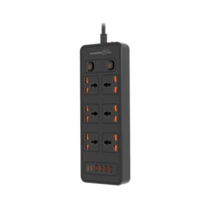 Porodo Blue Universal 6 AC Power Socket 3000W, 2 USB-C & 4 USB-A, UK Plug - Black